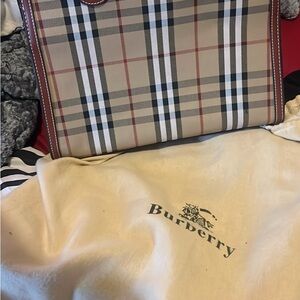 Burberry Tan and Red Checkered Tote